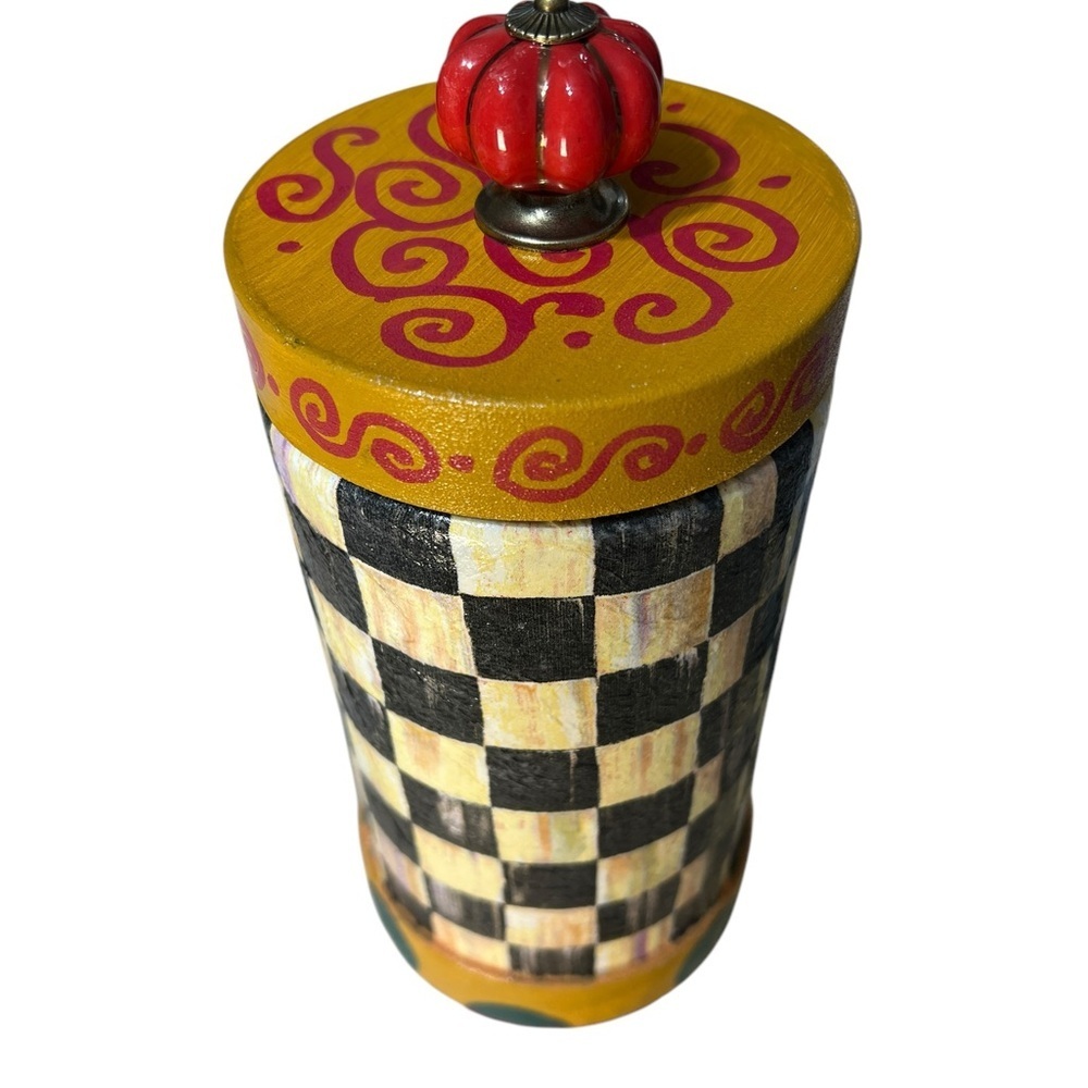 Colorful Checkered Decorative Keepsake trinket Art Jar. Makenzie Child Inspired. - Picture 5 of 7